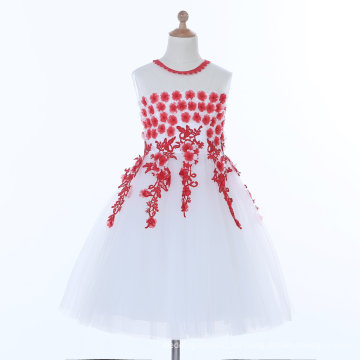 Weiß / Rot Blumenmädchen Kleid für Hochzeit und Zeremoniell